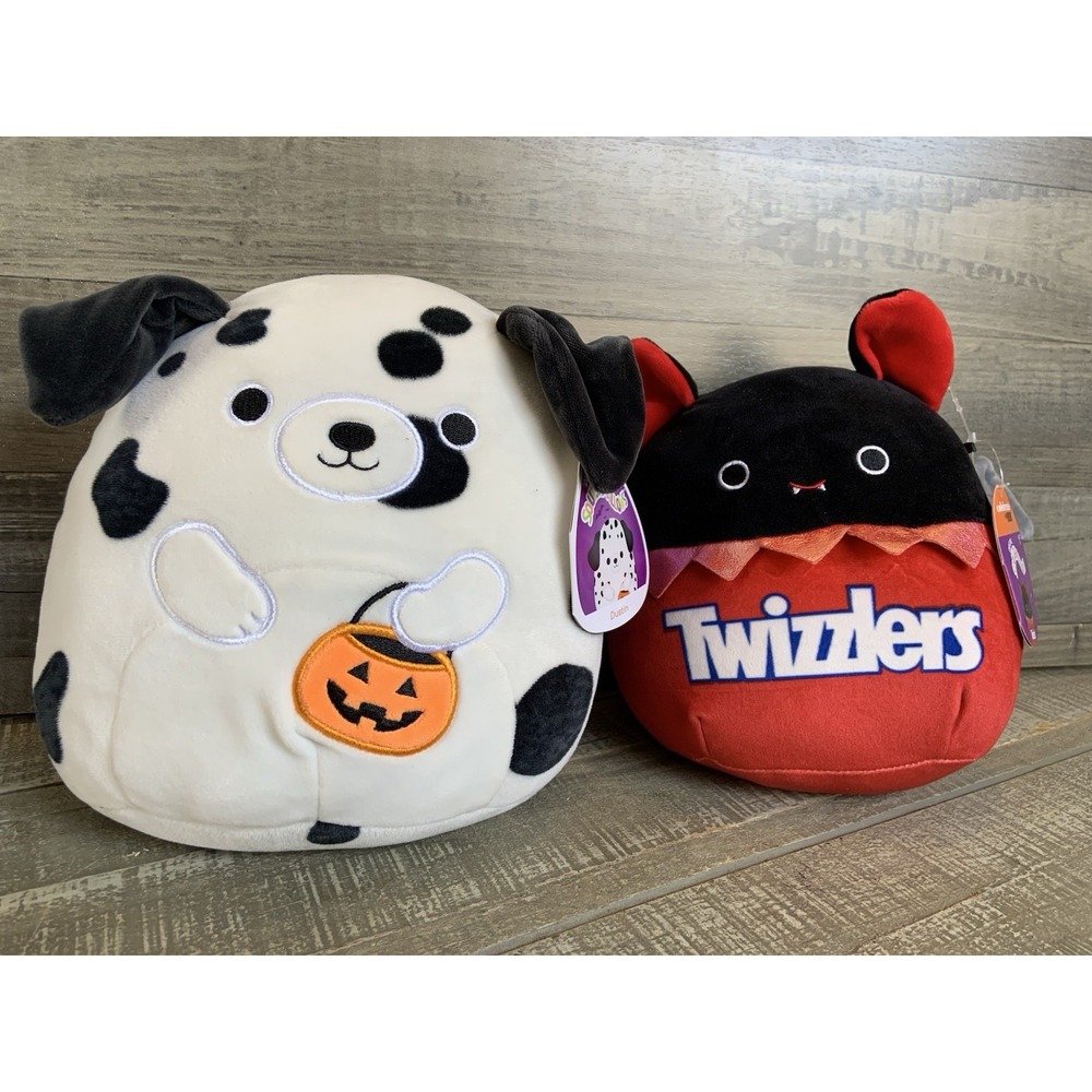 NWT Squishmallows DUSTIN 8" Dalmatian Dog Pumpkin Halloween Twizzlers Plush Lot